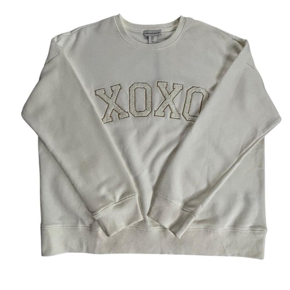NWT Cupcakes & Cashmere XO XO Bouclé Letter Cream Sweatshirt Size M